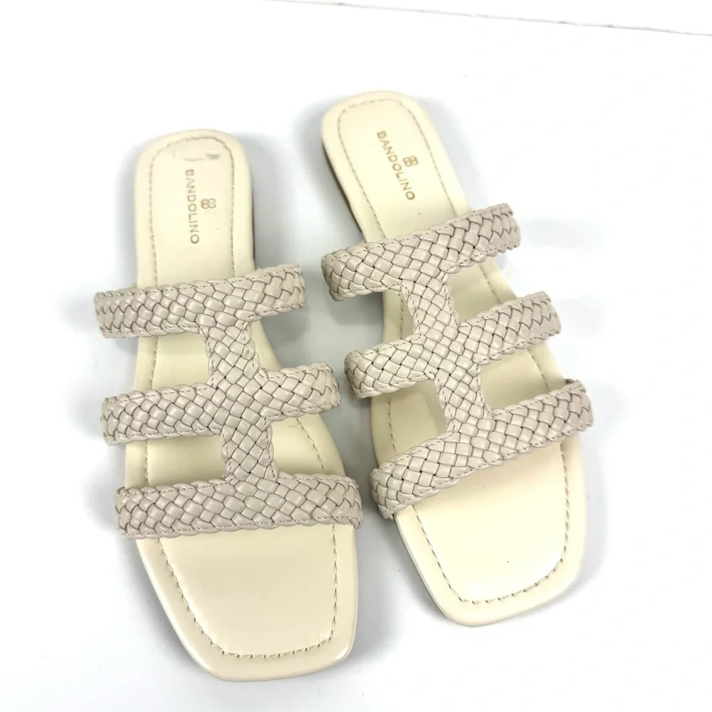 NEW Bandolino Sumer Faux Leather woven flat slide sandals Women’s Sz 11 M Cream - Picture 2 of 6
